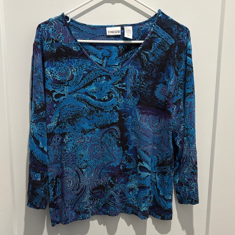 Chico's Vibrant Blue and Purple Long Sleeve Top